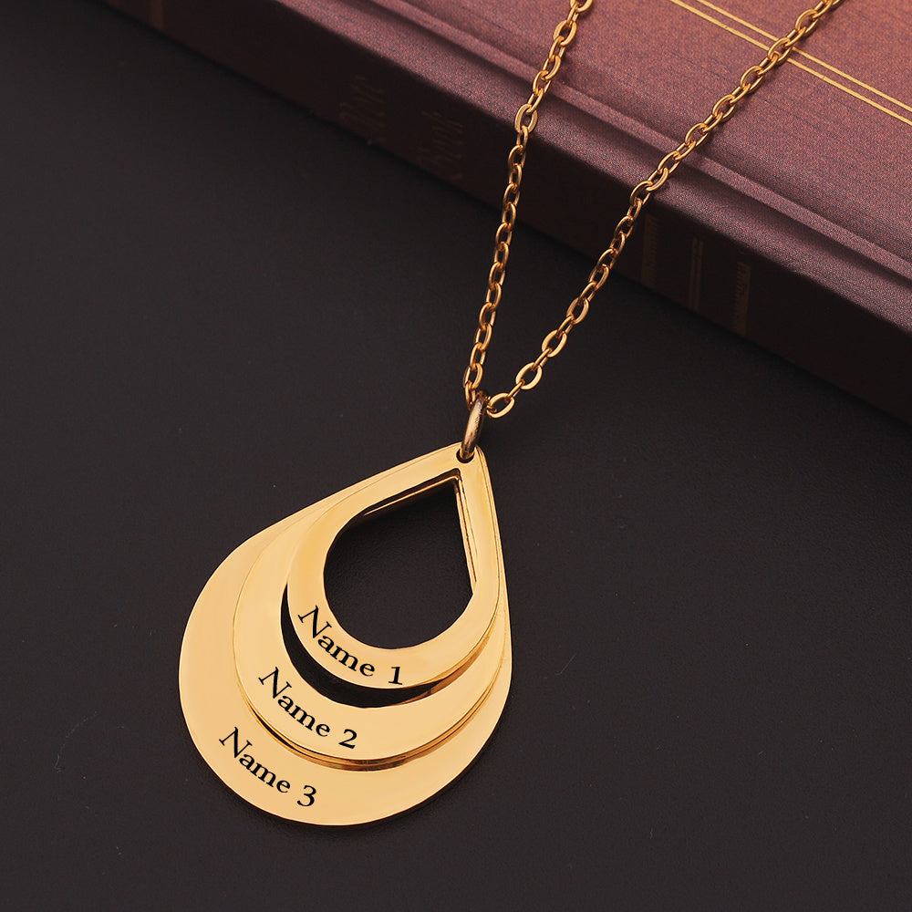 Customized 3 Water Droplet Engraving Name Stainless Steel Jewelry Pendant Necklaces For Women Personalized Gift