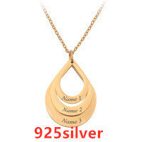 Customized 3 Water Droplet Engraving Name Stainless Steel Jewelry Pendant Necklaces For Women Personalized Gift
